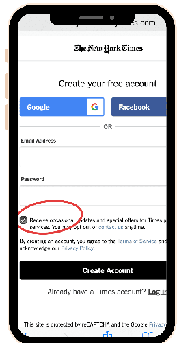 Phone screenshot of the New York Times website