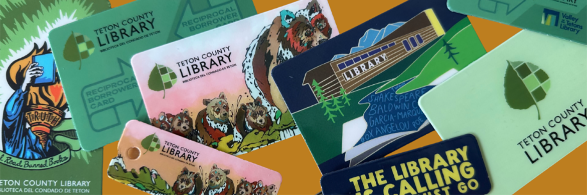different versions of the Teton County Library Card with varying designs