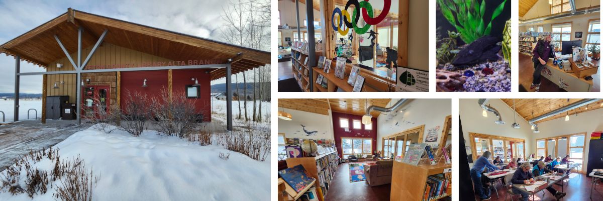 Pictures of the Alta Branch and a close up of the library fish, Fred Kirby Dapple