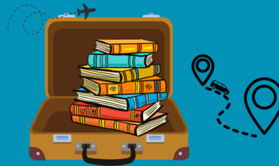 image of a suitcase with a stack of books in it