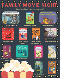 Family Movie Night poster with covers of multiple different movie box covers