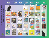 Kids – Read Through October 2025 calendar with different book covers for each day of the month
