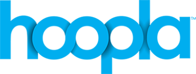 Hoopla white background with blue lowercase letters