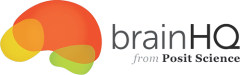 brainHQ from Posit Science database logo with orange, yellow, and green circular graphic on the left