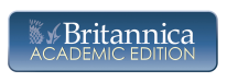 Britannica Academic Edition white and yellow text logo with a blue background