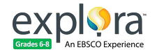 Explora Middle School database logo for grades 6-8 from EBSCO