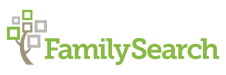 FamilySearch light green text logo with a grey, brown, and green tree to the left.