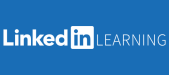 LinkedIn Learning blue background with white text database logo