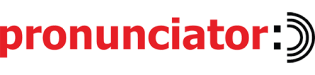 Pronunciator red text with a black smiley face database logo