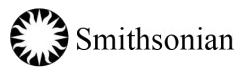Smithsonian black text and white background logo with a black and white sun outline