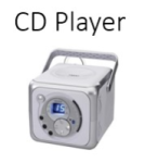 one grey/white cd player with a carry handle