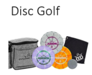 Disc golf set with a grey carrier, towel, and three discs.