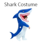 image of a child wearing an inflatable shark costume