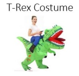 image of an adult wearing an inflatable T-Rex costume
