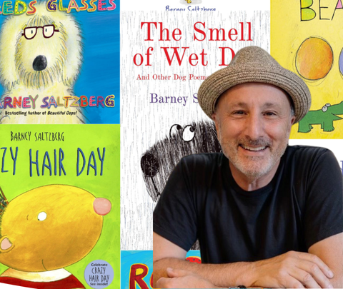 image of Barney Saltzberg with some of his book covers