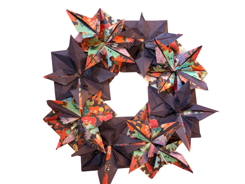 blue and red origami wreath