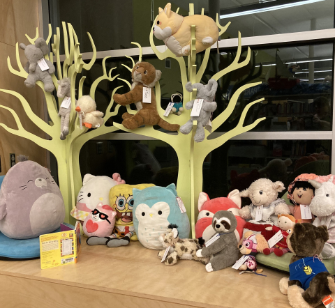 image of stuffed animals gathered together in the youth wing for story time