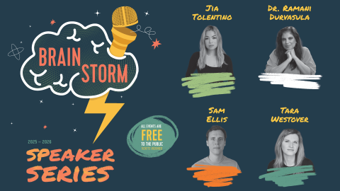 Brainstorm Speaker Series logos with pictures of the speakers