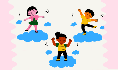 illustration of 3 small children dancing