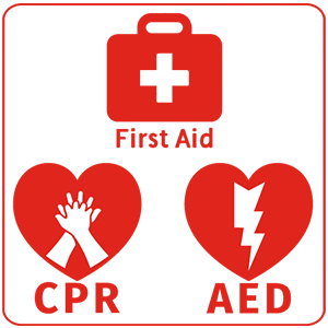 image of icons for first aid, CPR, and AED