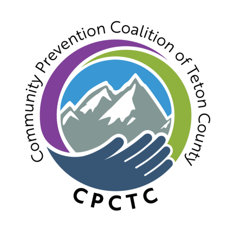 Community Prevention Coalition of Teton County logo; a hand holding a mountain