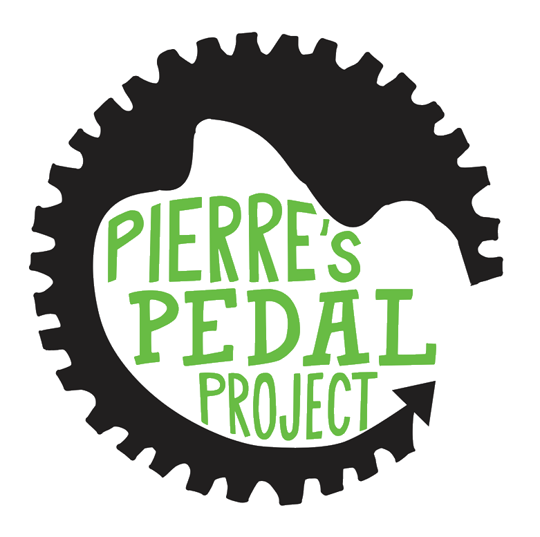 Pierre's Pedal Project logo, mountains in a bike crank