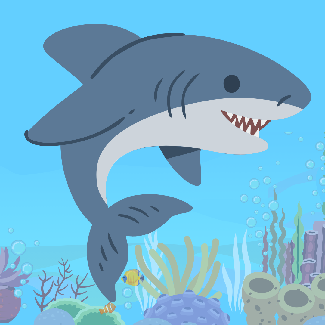 cartoon image of a shark underwater