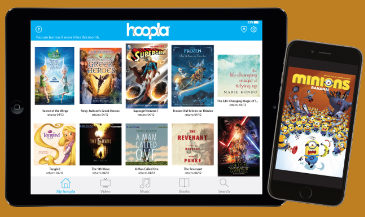 Hoopla screen on tablet and smartphone
