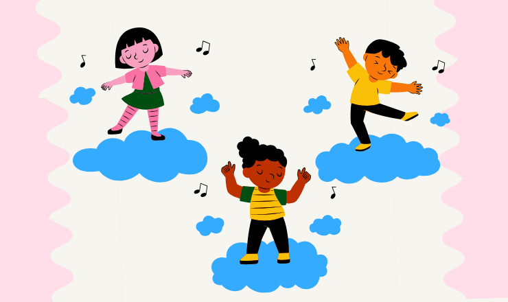 illustration of 3 small children dancing