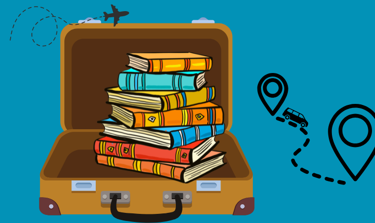 image of a suitcase with a stack of books in it