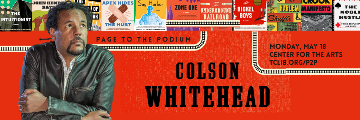 image of Colson Whitehead with the covers of his books